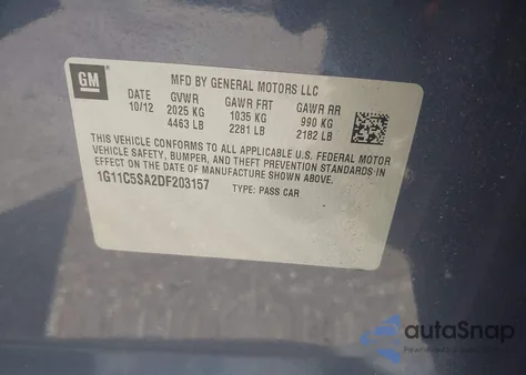 2013 Chevrolet Malibu 1Lt из США, поврежденный, VIN 1G11C5SA2DF203157